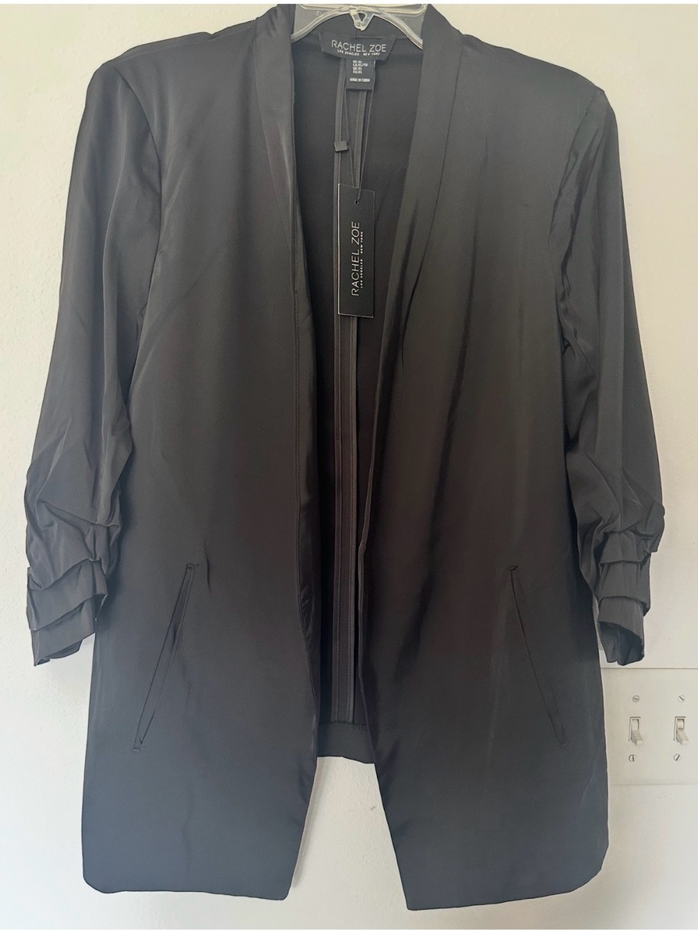 Rachel Zoe Black Satin Open-Front Blazer